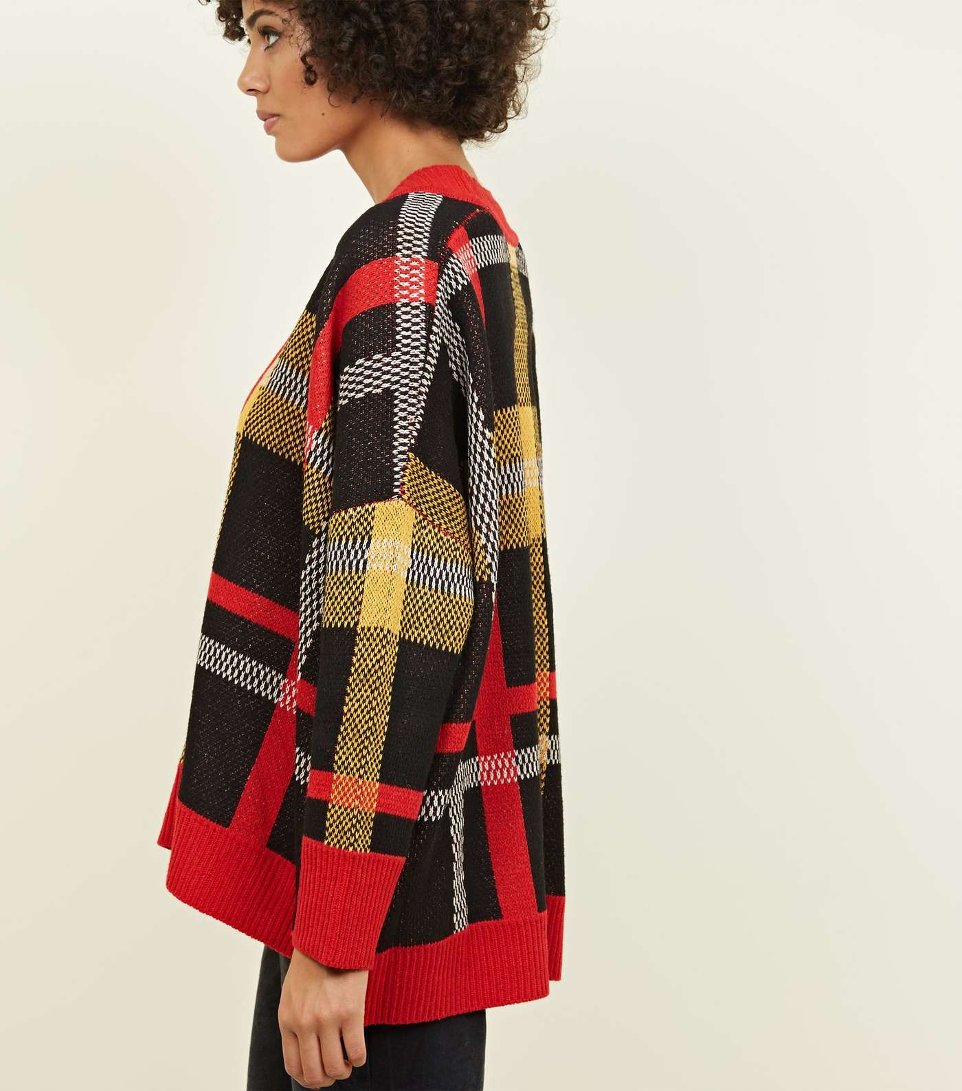 QED Red Check Oversized Cardigan Image 3