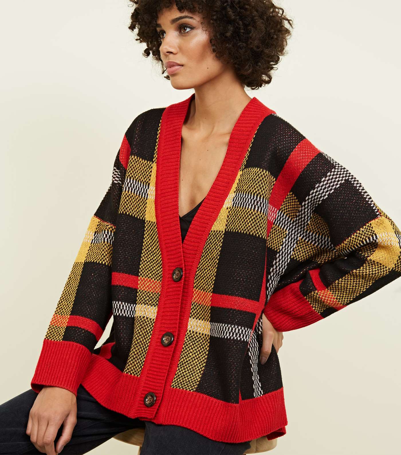 QED Red Check Oversized Cardigan Image 5