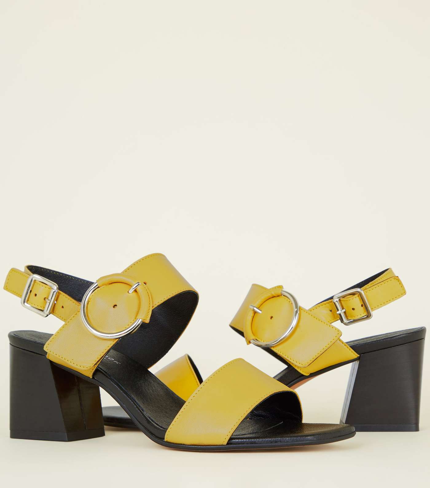 Yellow Premium Leather 2 Part Block Heels Image 3
