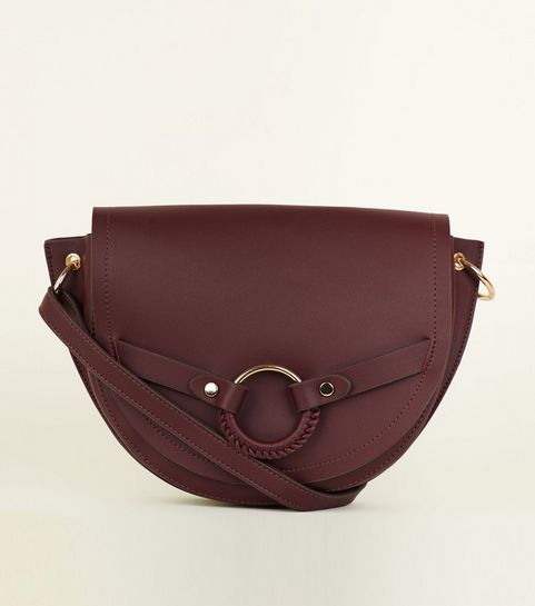 Handbags Cross Body Clutch Tote Bags New Look Burgundy Ring Front Saddle Bag