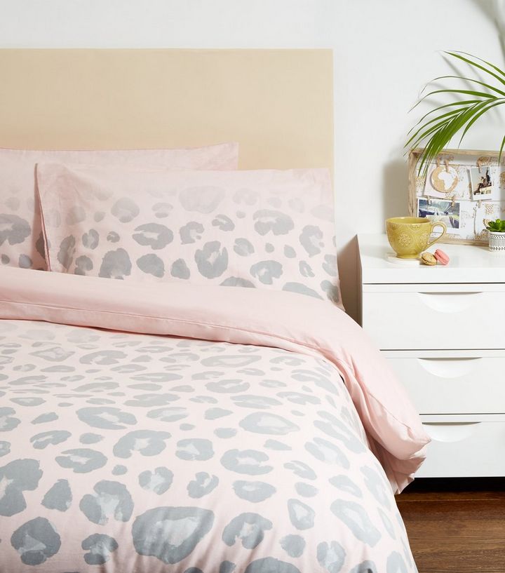 Pink Leopard Print Cotton Double Duvet Set New Look