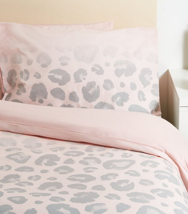 Pink Leopard Print Cotton Double Duvet Set New Look