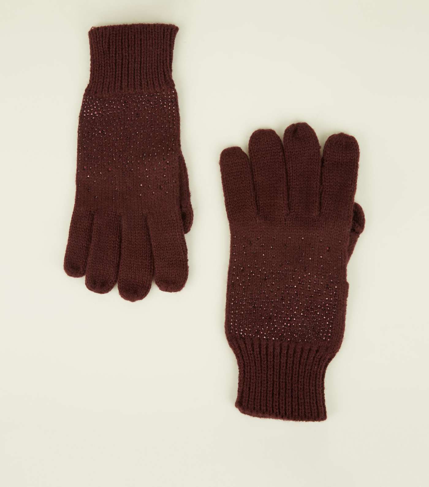 Burgundy Gem Split Finger Touch Screen Gloves 