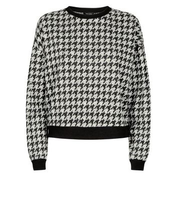 Black Brushed Houndstooth Check Fine Knit Top | New Look