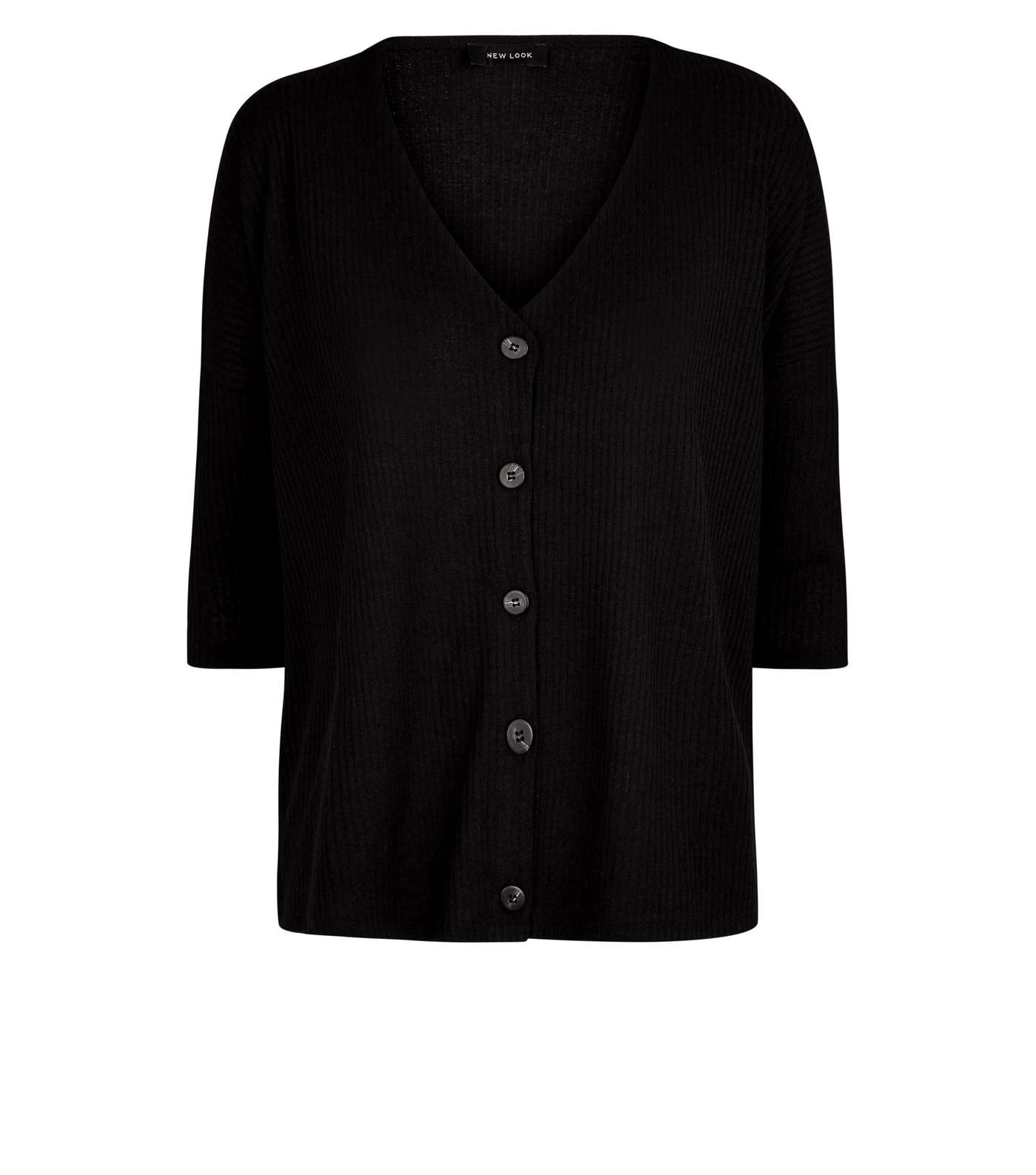 Black Ribbed Fine Knit Button Front Top Image 4