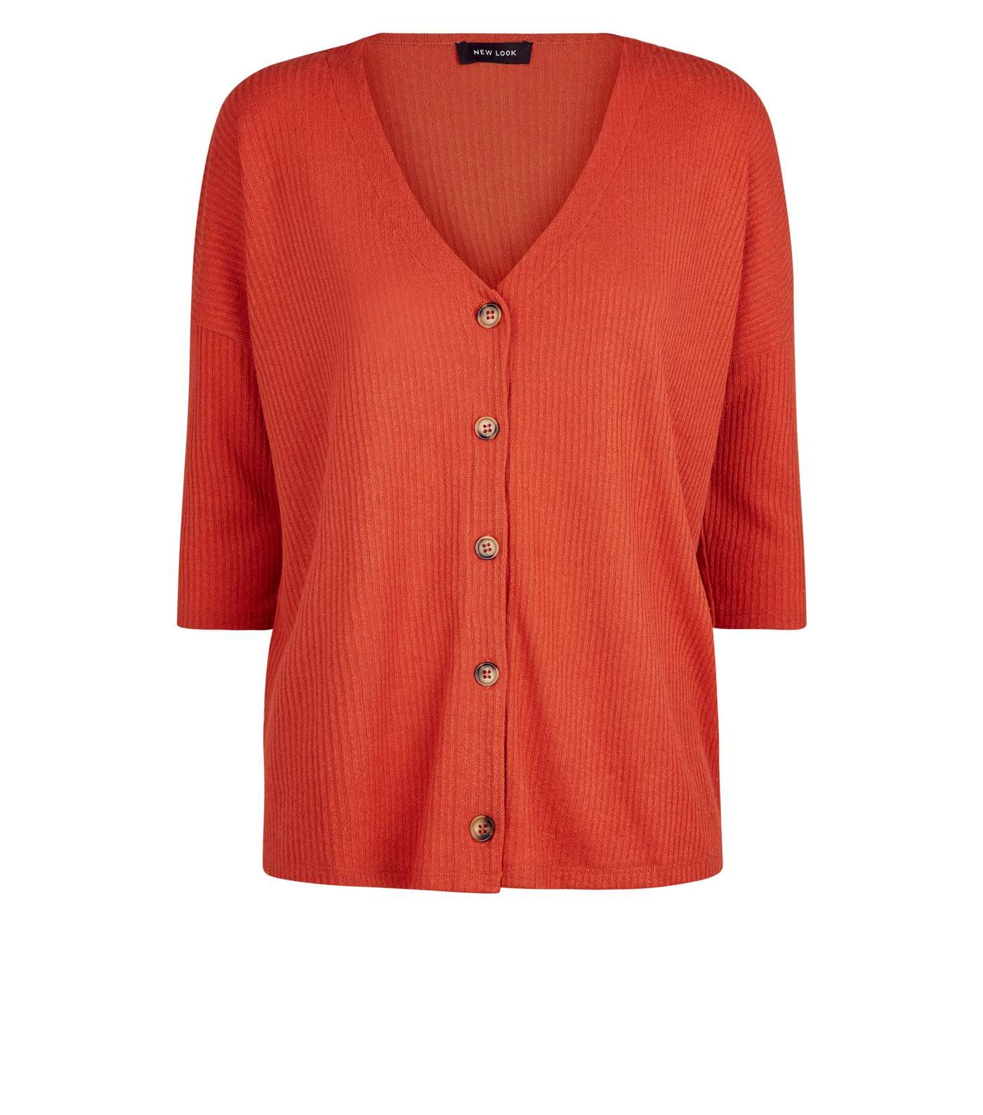 Orange Ribbed Fine Knit Button Front Top Image 4