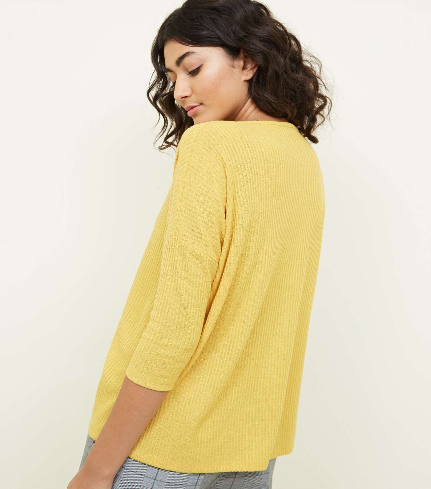 Mustard Ribbed Fine Knit Button Front Top Image 3