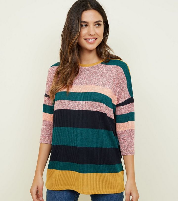 Bunt Gestreifter Pullover Mit Fledermausarmeln New Look