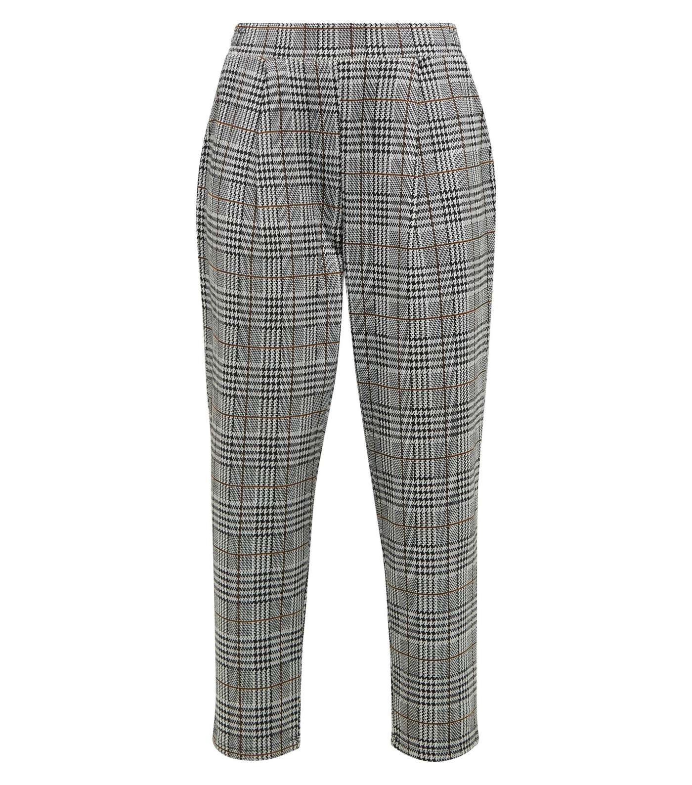 Petite Black Check Jersey Tapered Trousers Image 4