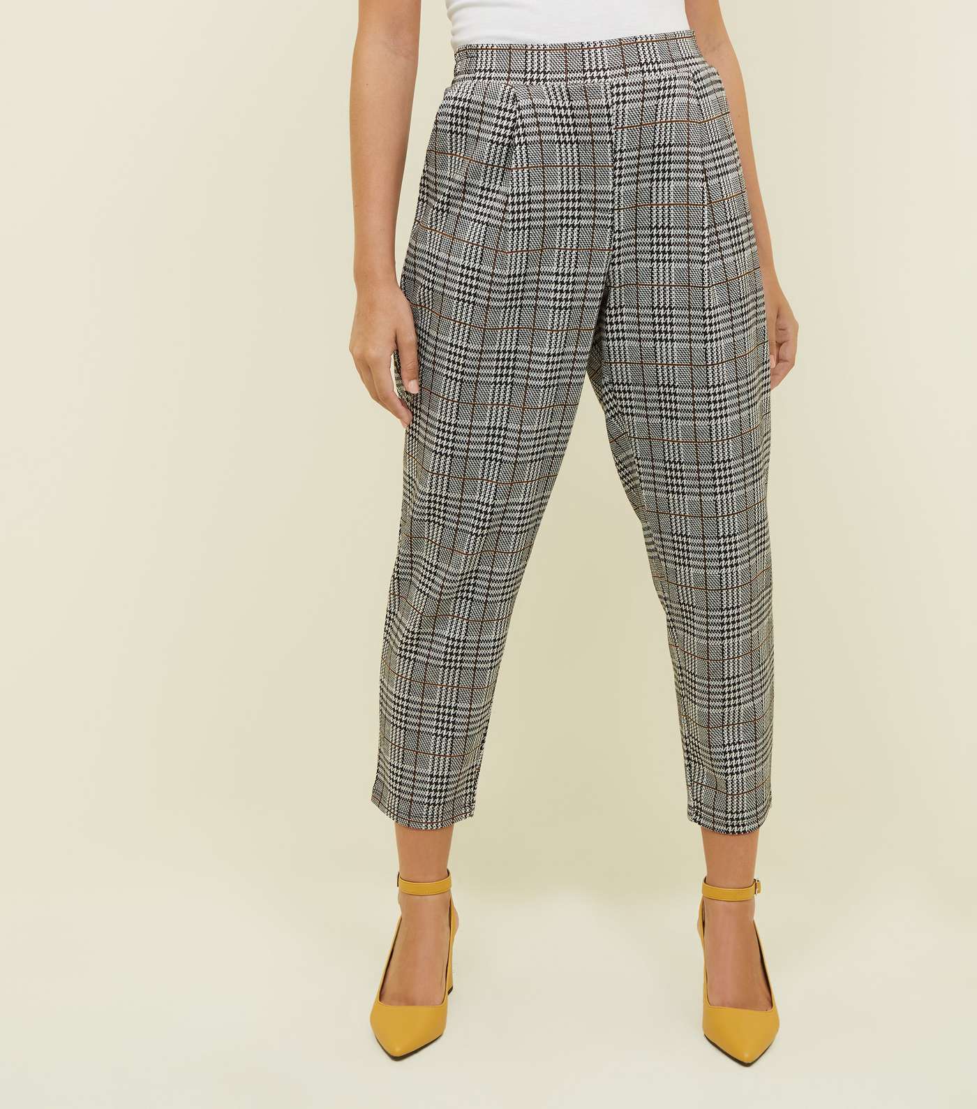 Petite Black Check Jersey Tapered Trousers Image 2