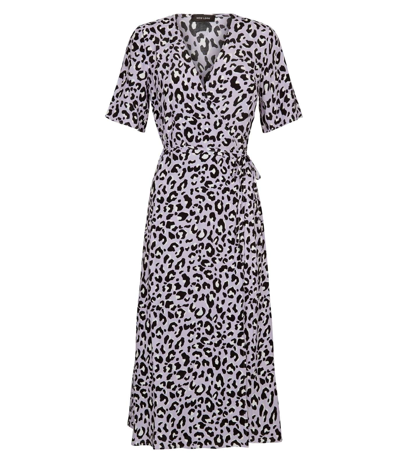 Lilac Leopard Print Wrap Front Midi Dress Image 4