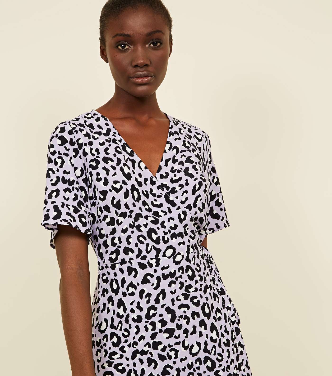 Lilac Leopard Print Wrap Front Midi Dress Image 2