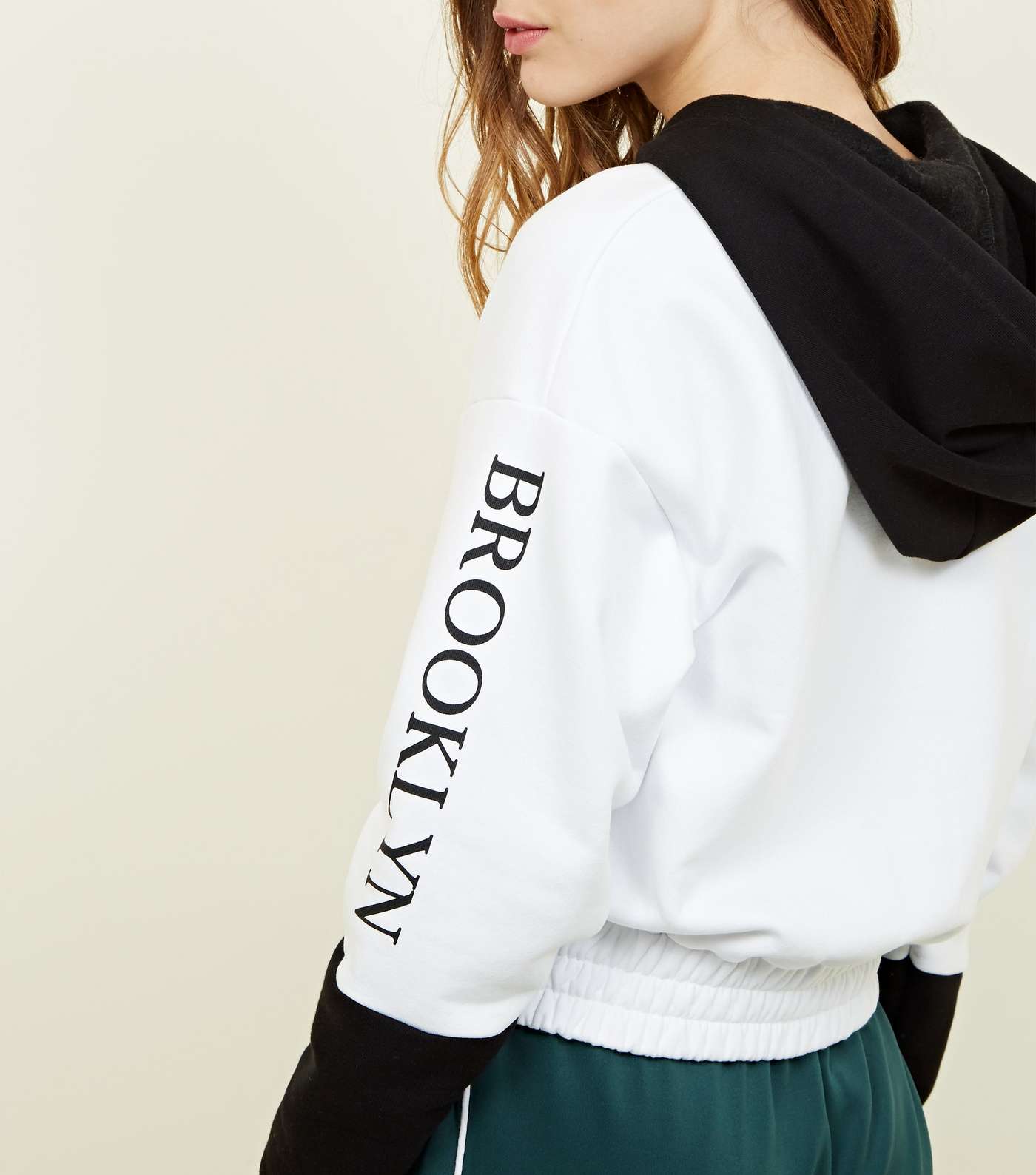 White NYC Embroidered Colour Block Hoodie Image 3