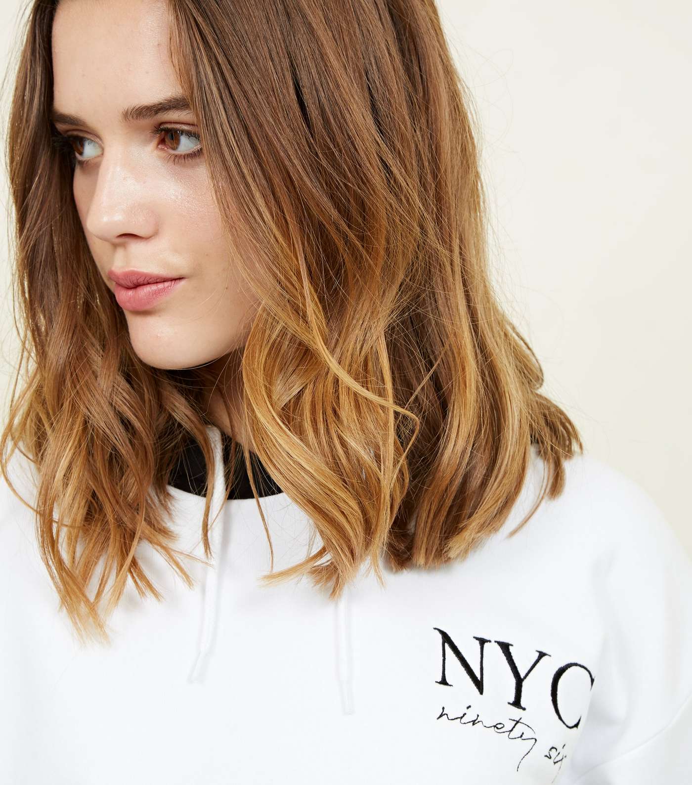 White NYC Embroidered Colour Block Hoodie Image 5