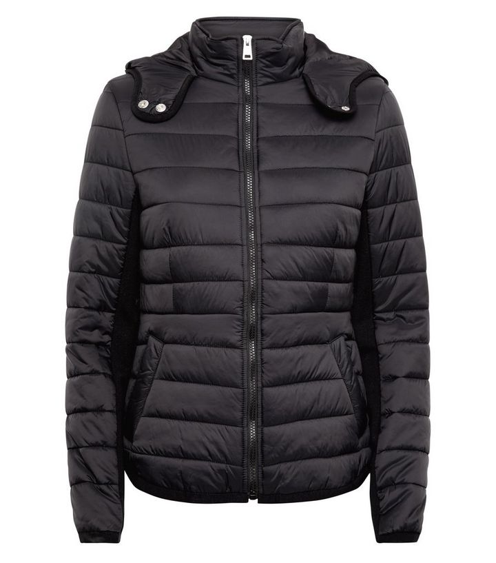 Black Hooded Lightweight Puffer Jacket New Look The Look