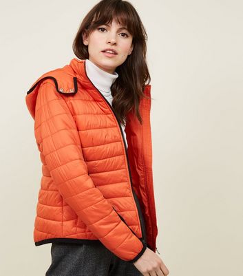 Orange Neon Hooded Lightweight Puffer Jacket New Look