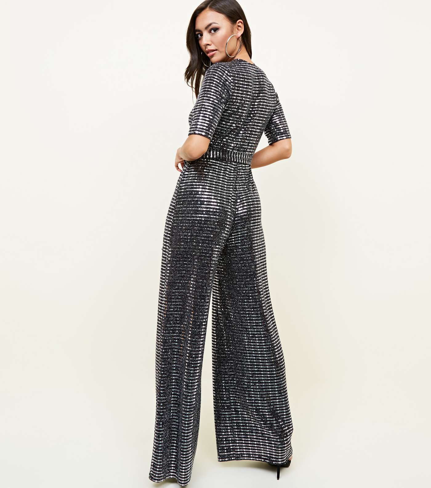 Silver Mirrored Sequin Wrap Jumpsuit  Image 3