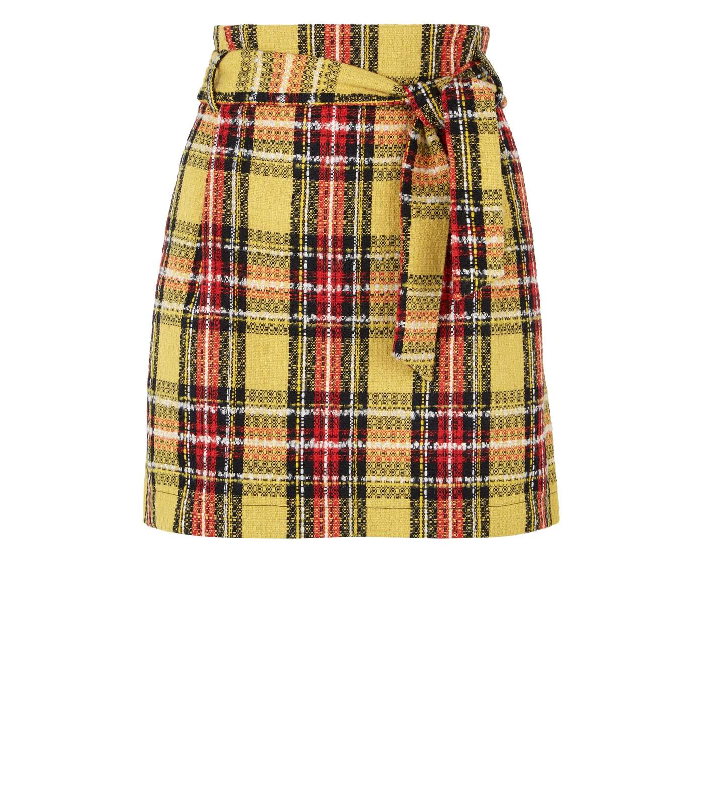 Yellow Bouclé Check Paperbag Mini Skirt Image 4