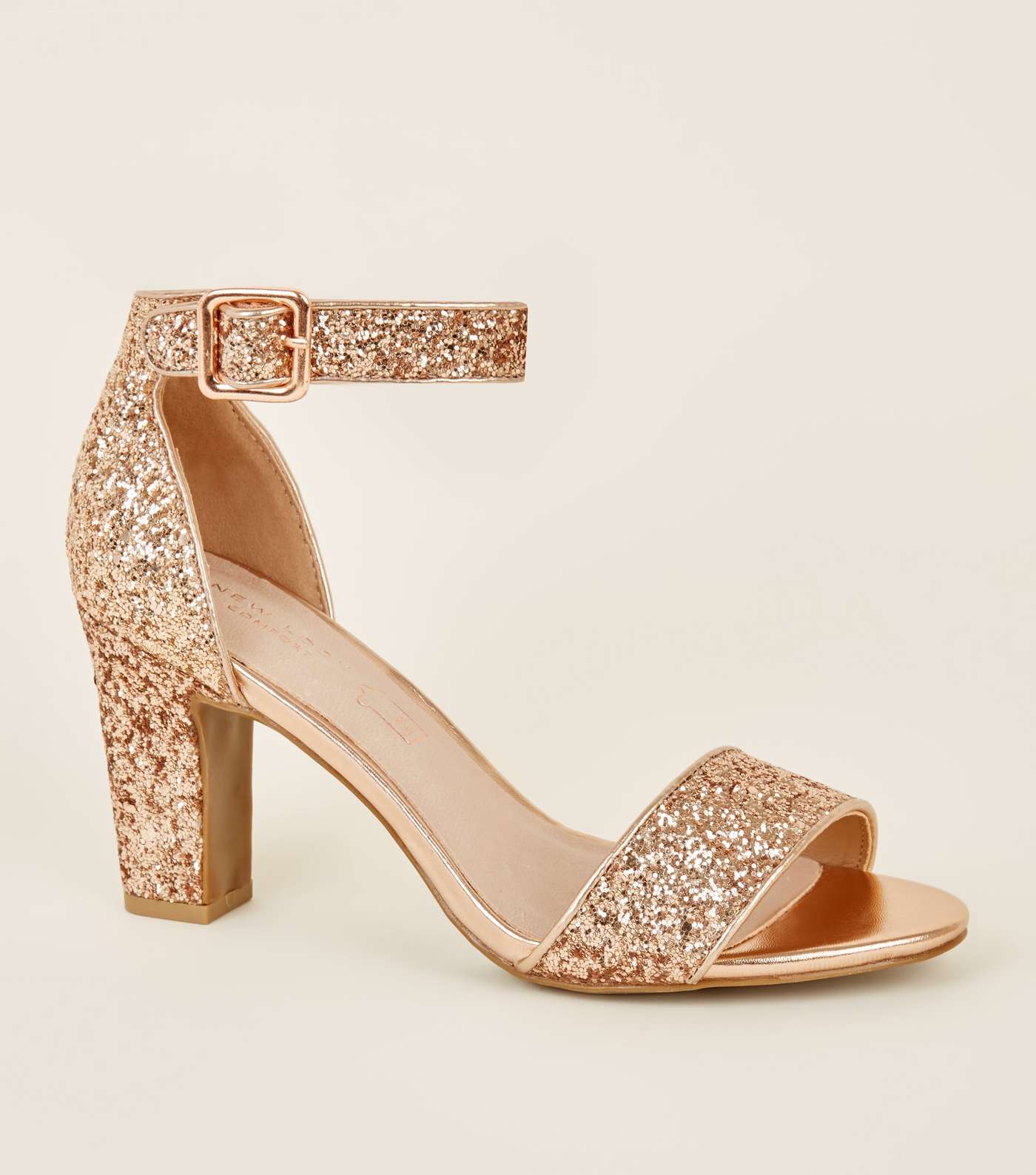 Rose Gold Comfort Flex Glitter Block Heels