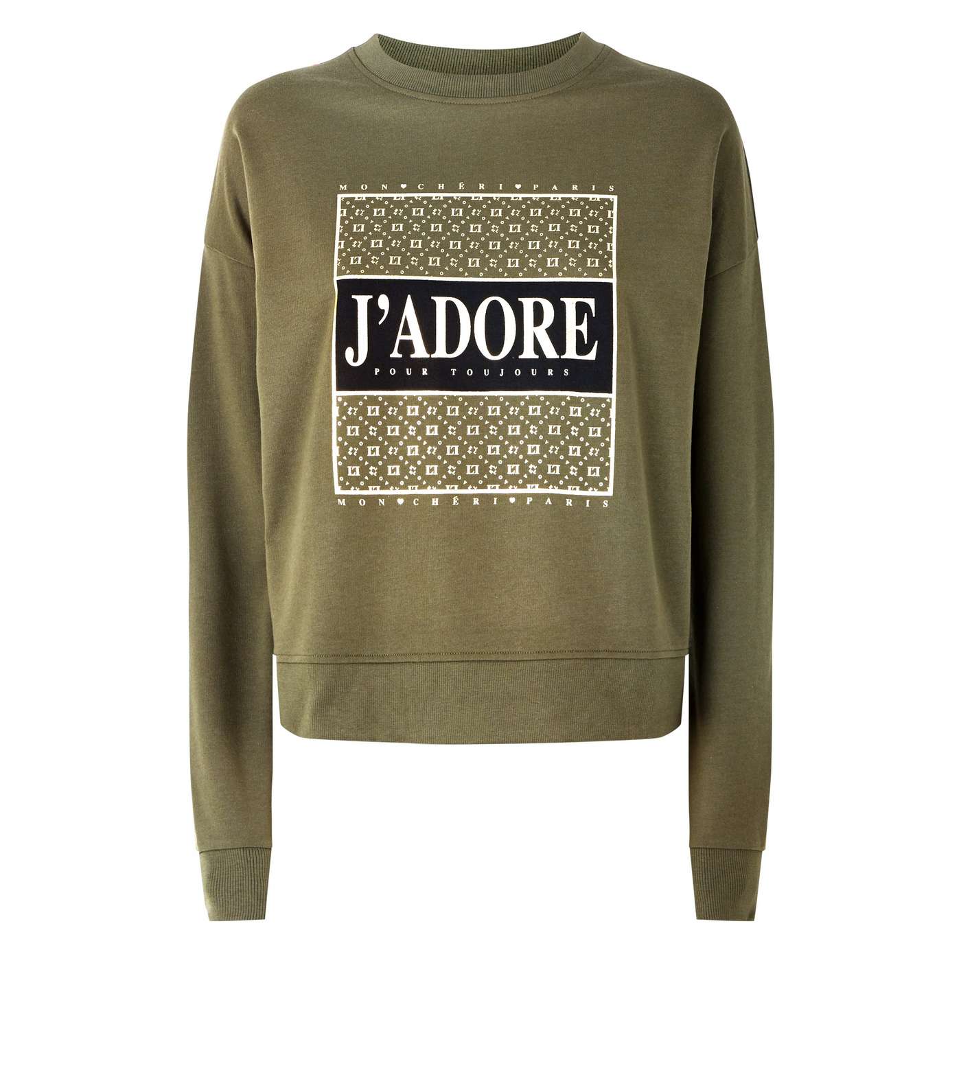 Khaki J'Adore Slogan Metallic Box Sweatshirt Image 4