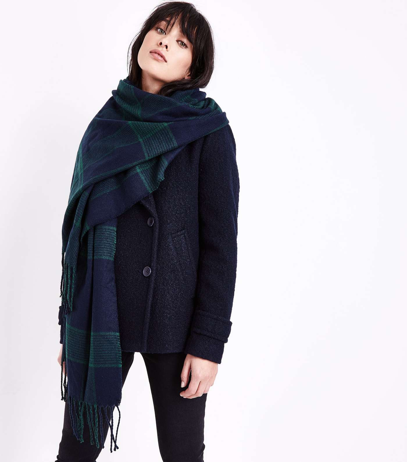 Black and Blue Check Longline Scarf Image 2