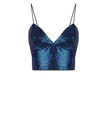 Bright Blue Sequin Bralette | New Look