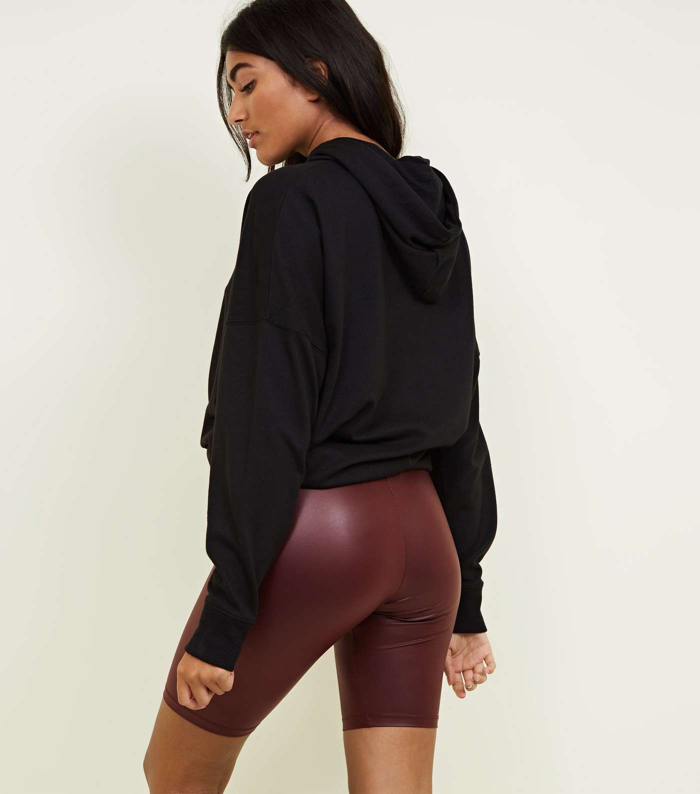 Burgundy Wet Look Cycling Shorts Image 3