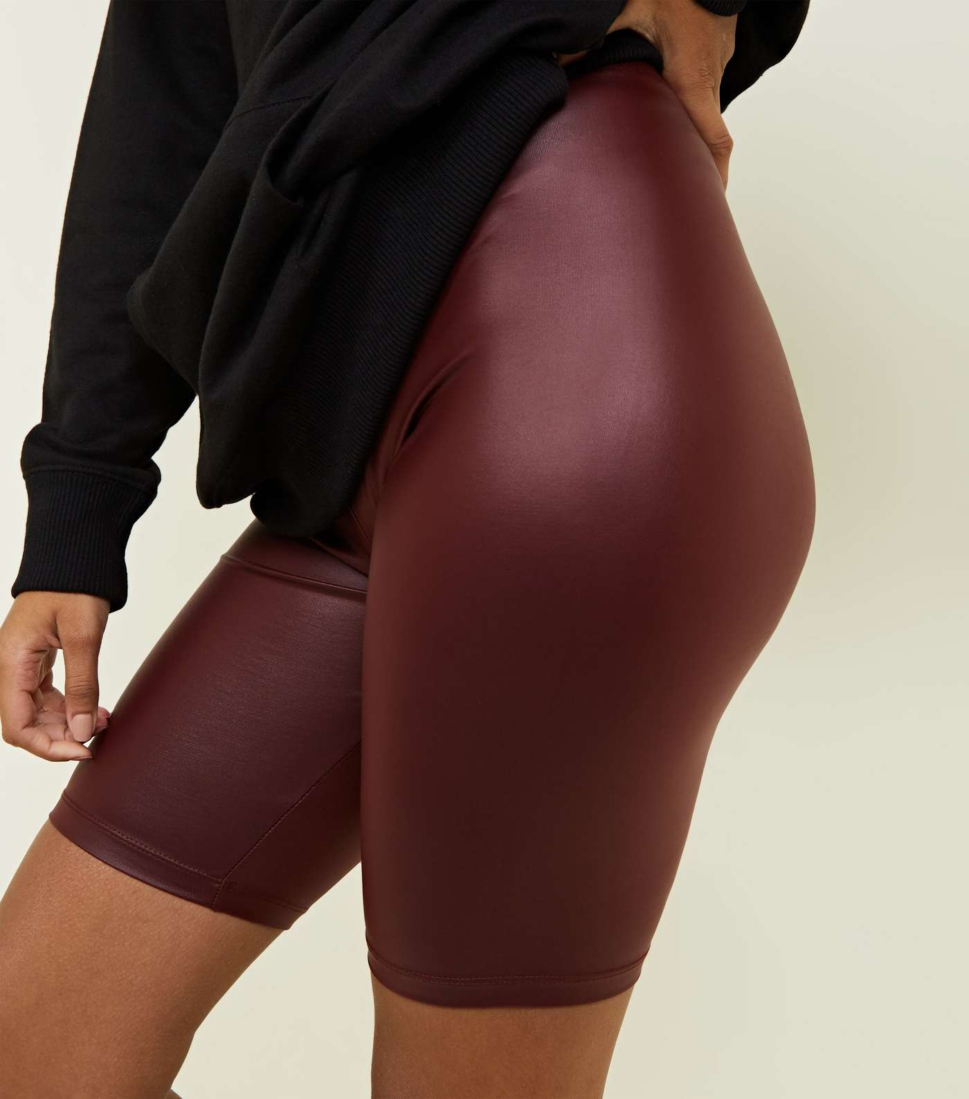 Burgundy Wet Look Cycling Shorts Image 5