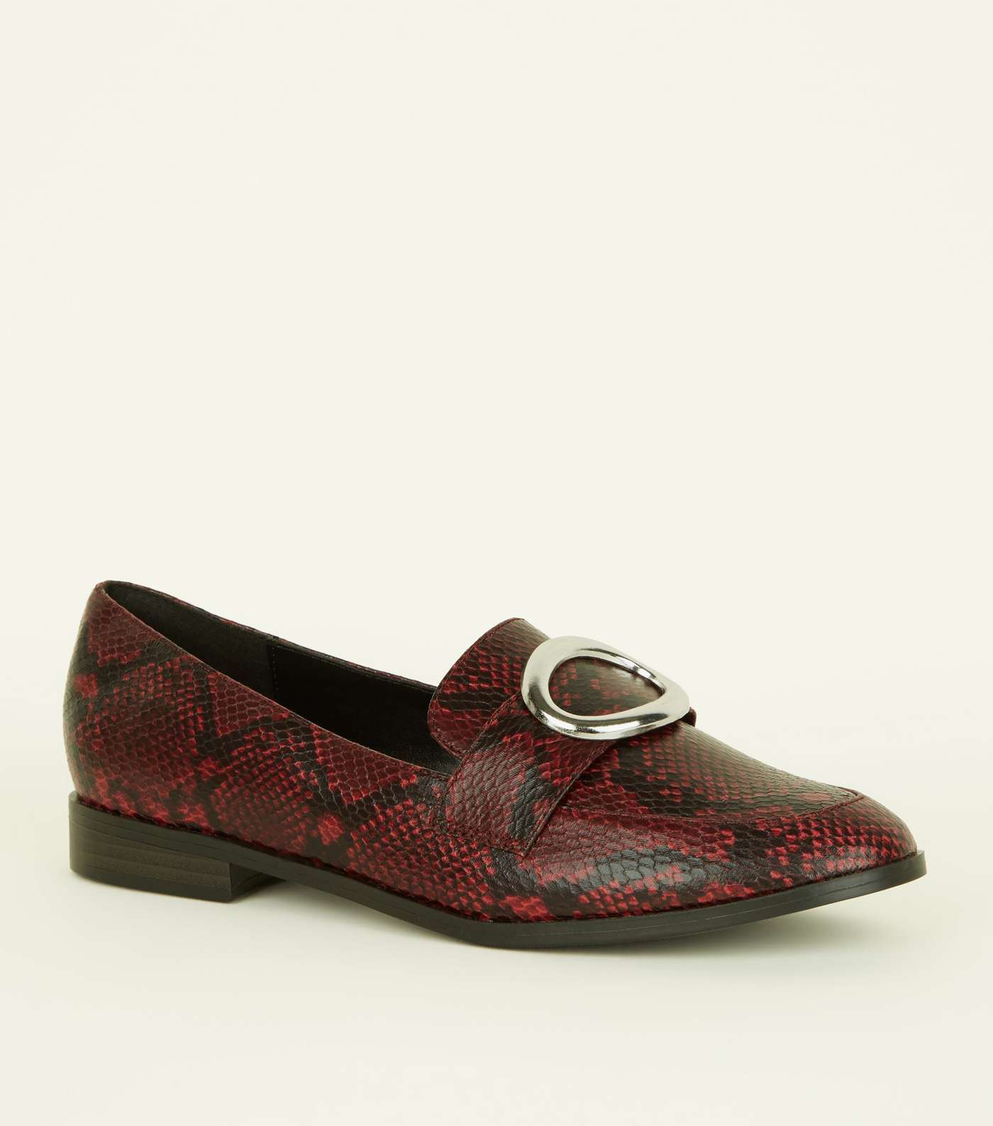 Red Faux Snake Ring Strap Loafers