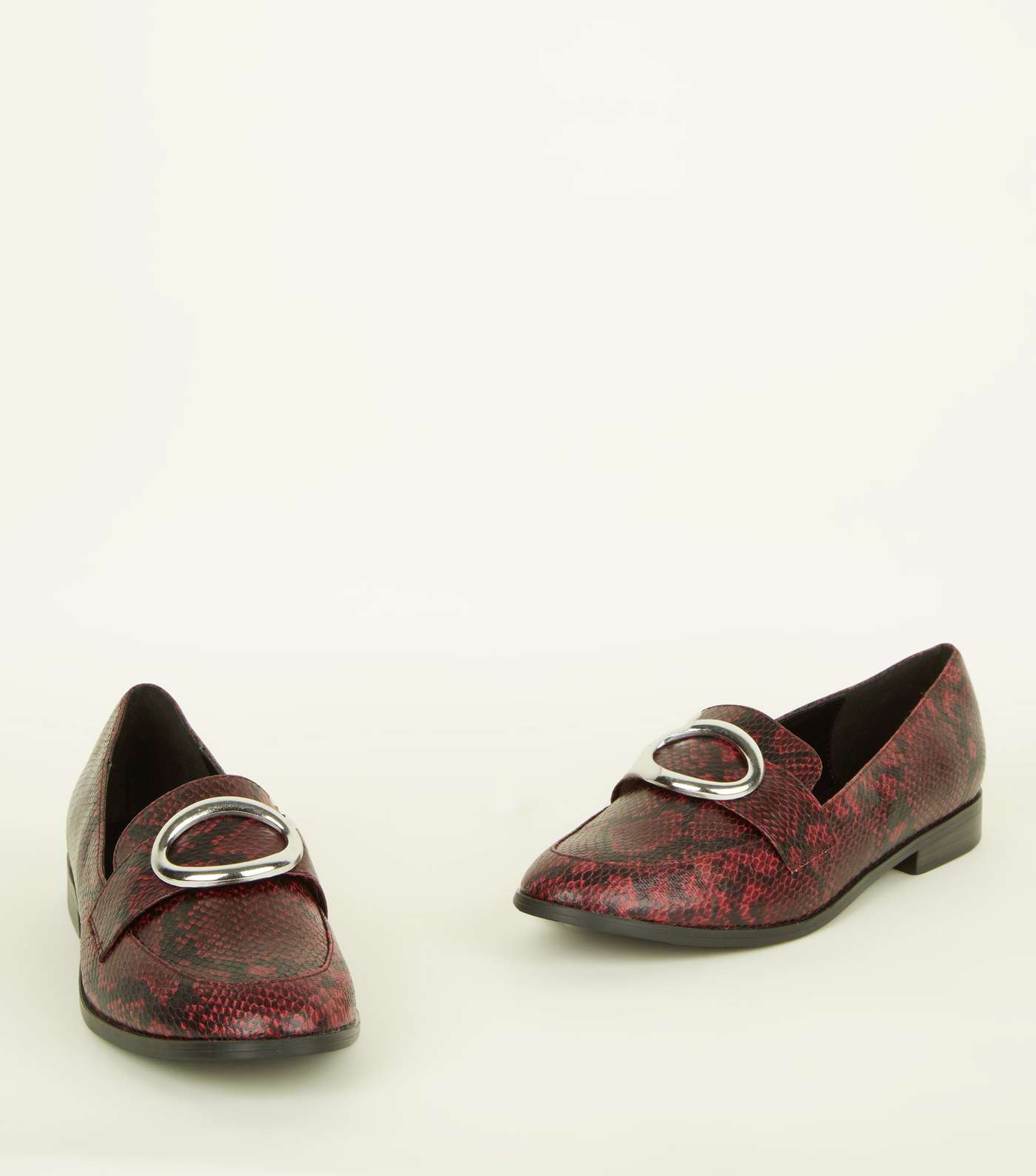 Red Faux Snake Ring Strap Loafers Image 3