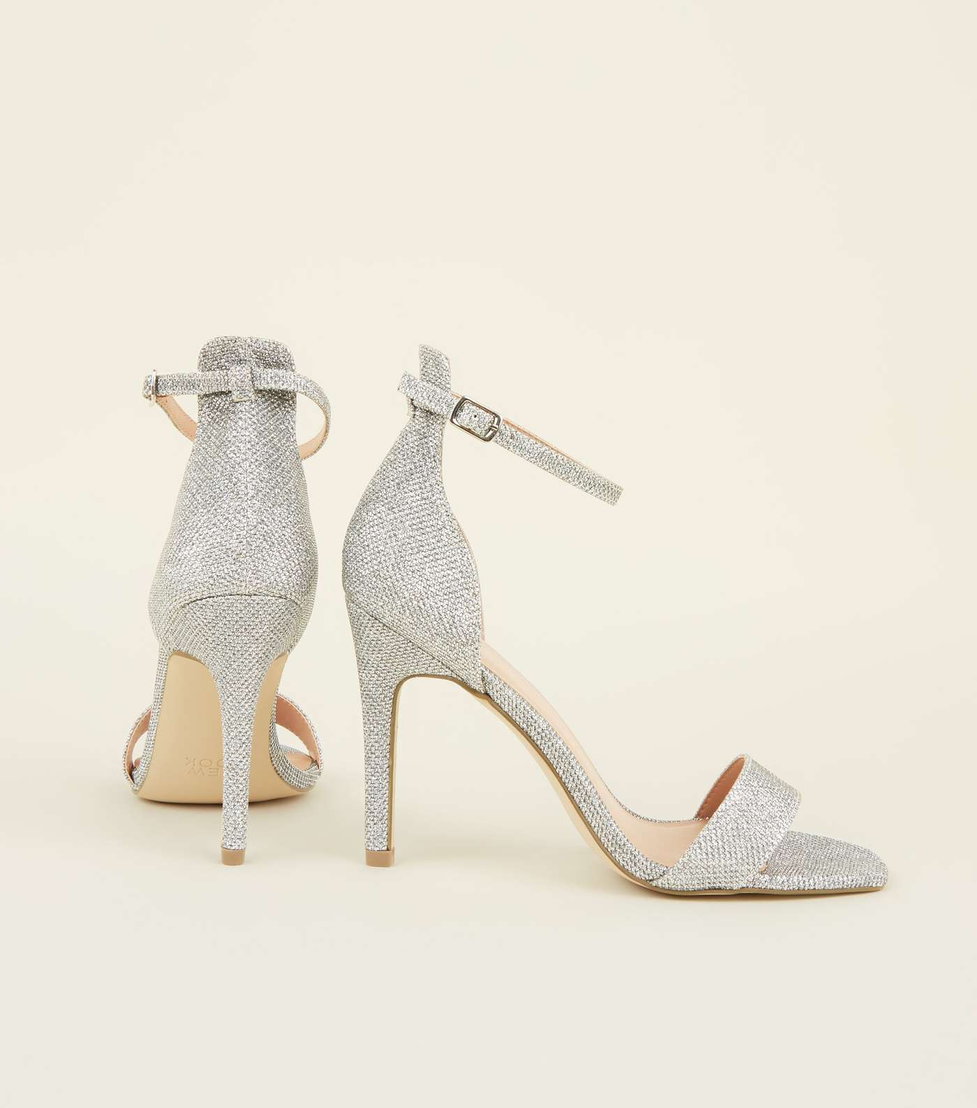 Silver Glitter Ankle Strap Stiletto Sandals Image 4