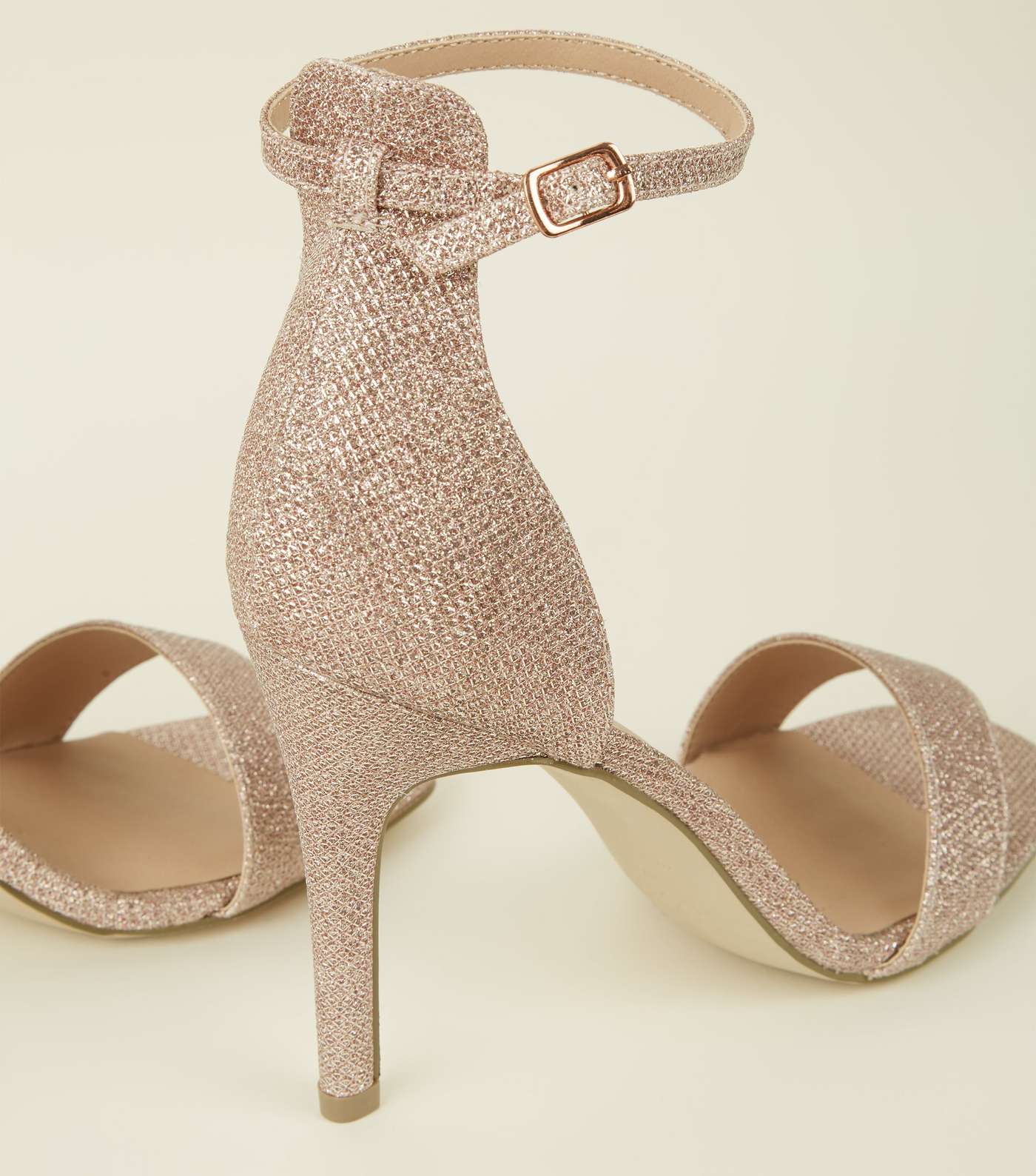 Rose Gold Glitter Ankle Strap Stiletto Sandals Image 4