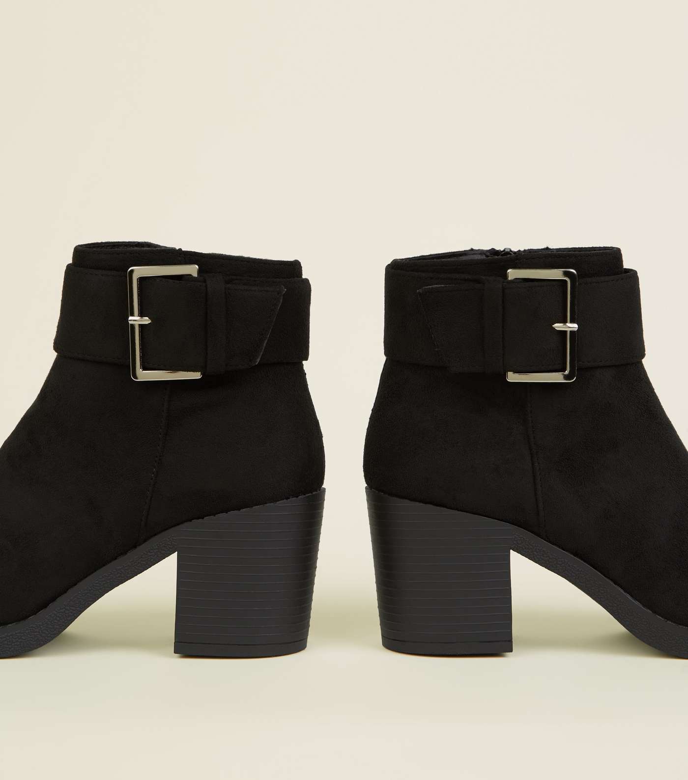 Girls Black Suedette Chunky Buckle Ankle Boots Image 4