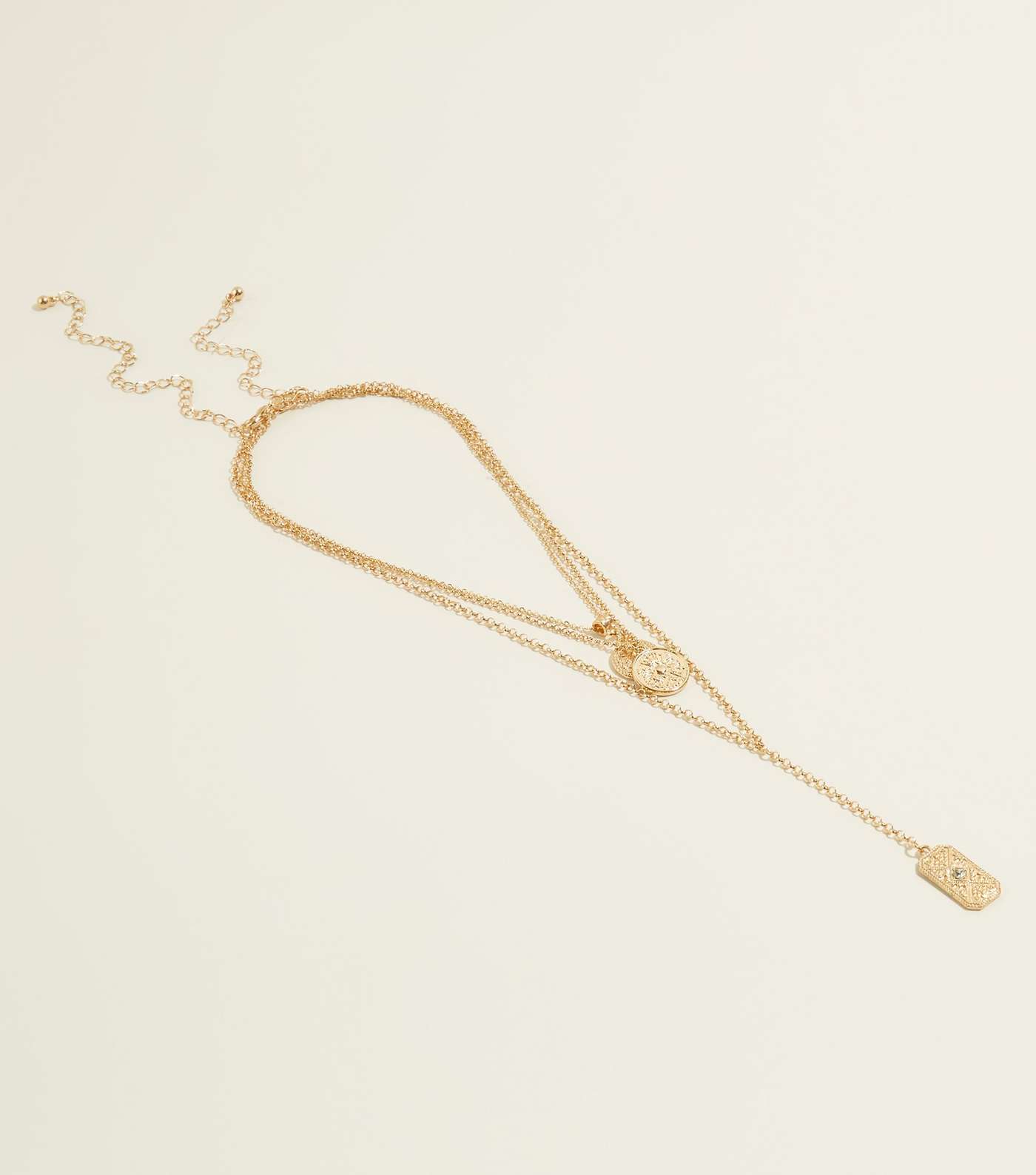 Gold  Layered Embossed Charm Necklace