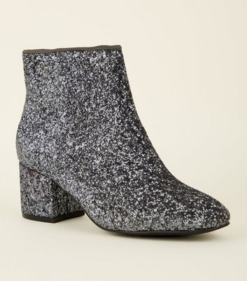 glitter block heel booties