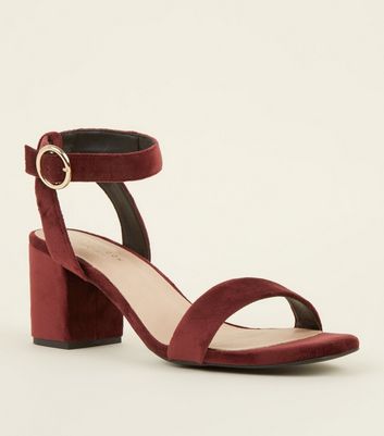 red velvet block heels