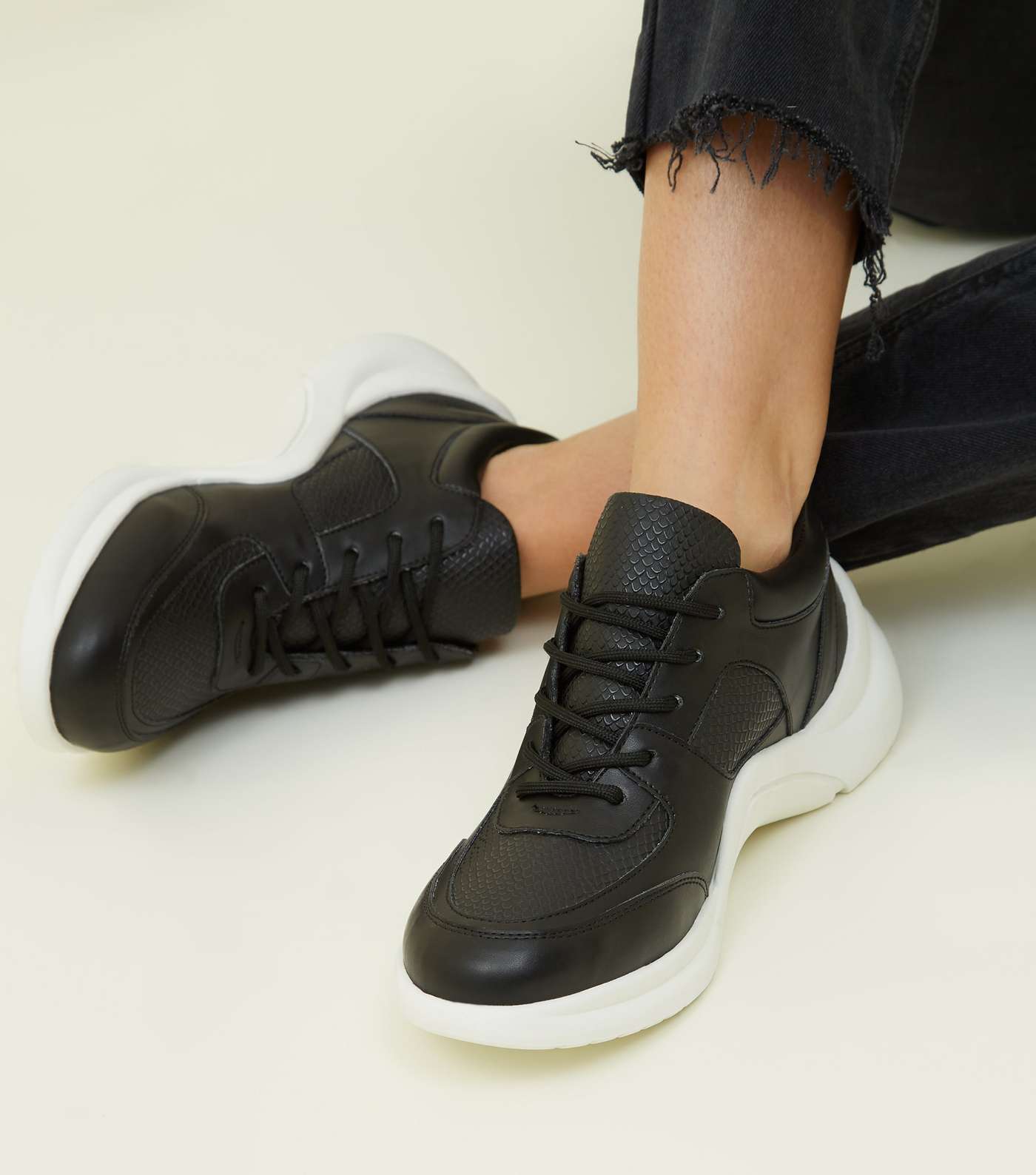 Black Panelled Curved Sole Chunky Trainers Image 2