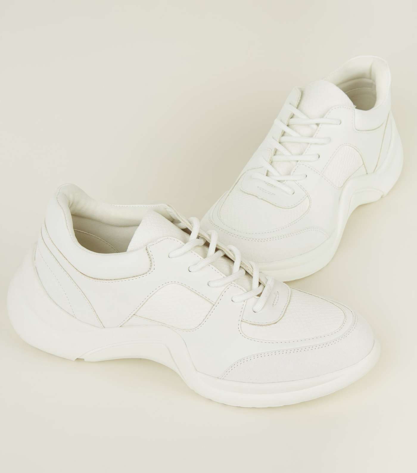 White Panelled Curved Sole Chunky Trainers Image 3