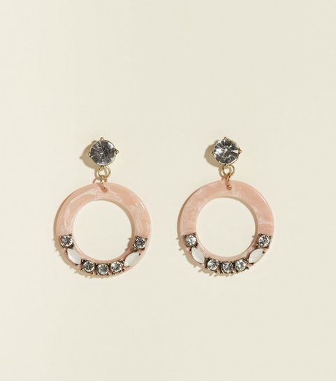Earrings Stud Cross Long Tel New Look Pale Pink Resin Gem Embellished Hoop Earrings
