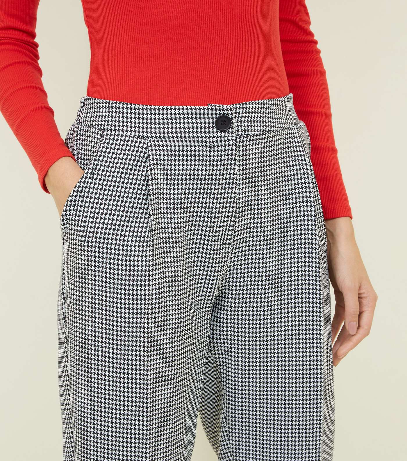 Black Mid Pull On Houndstooth Trousers Image 5