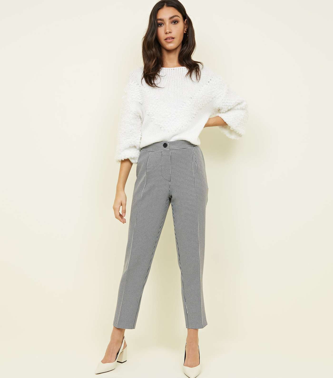 Black Houndstooth Check Pull On Trousers