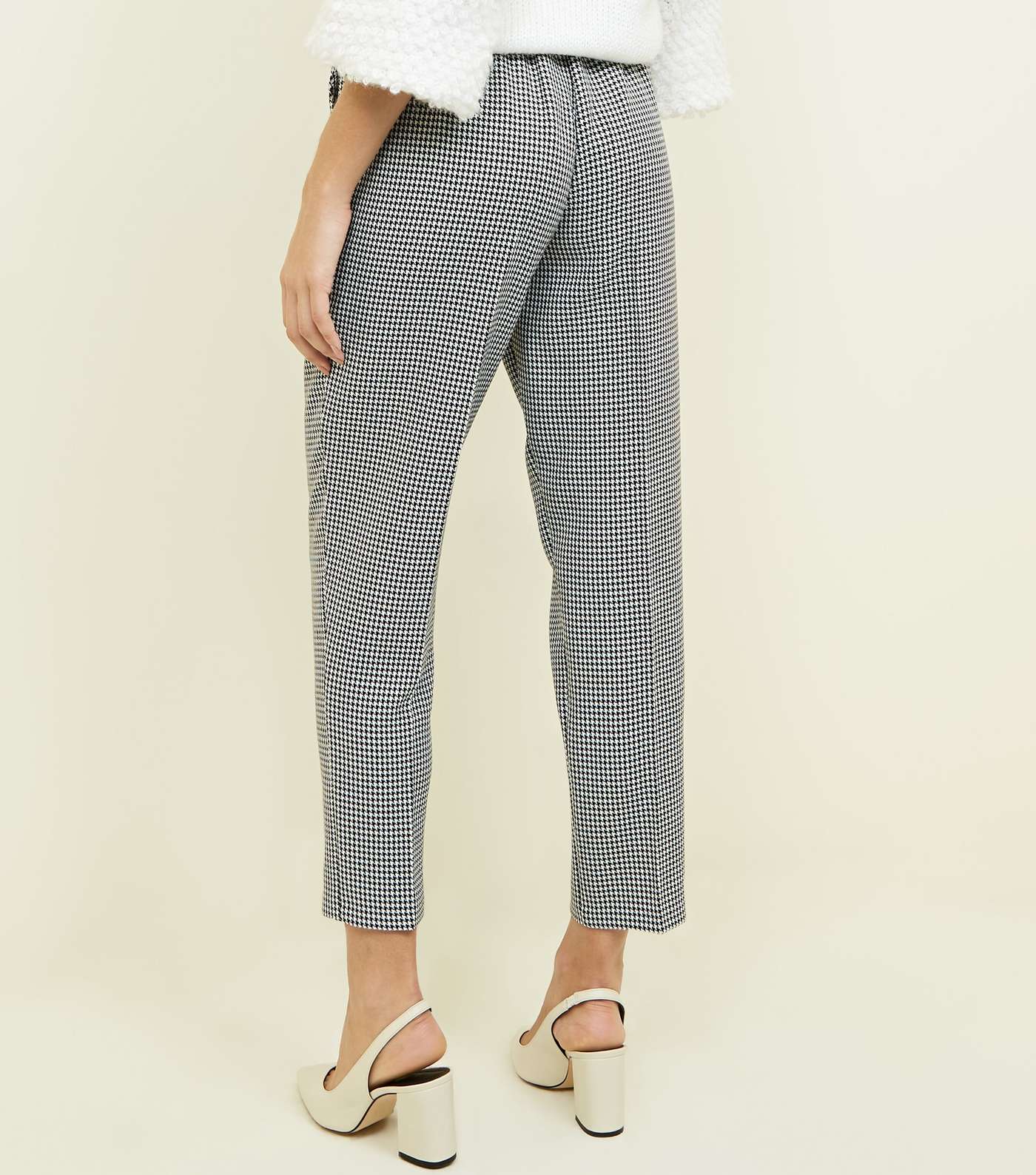 Black Houndstooth Check Pull On Trousers Image 3