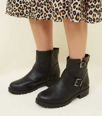 new look buckle chunky flat boot