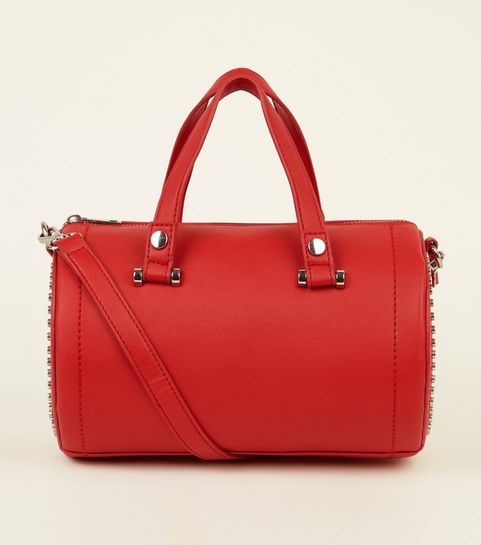 Bowler Bag Womens Bags New Look Red Bowler Studded Barrel Bag