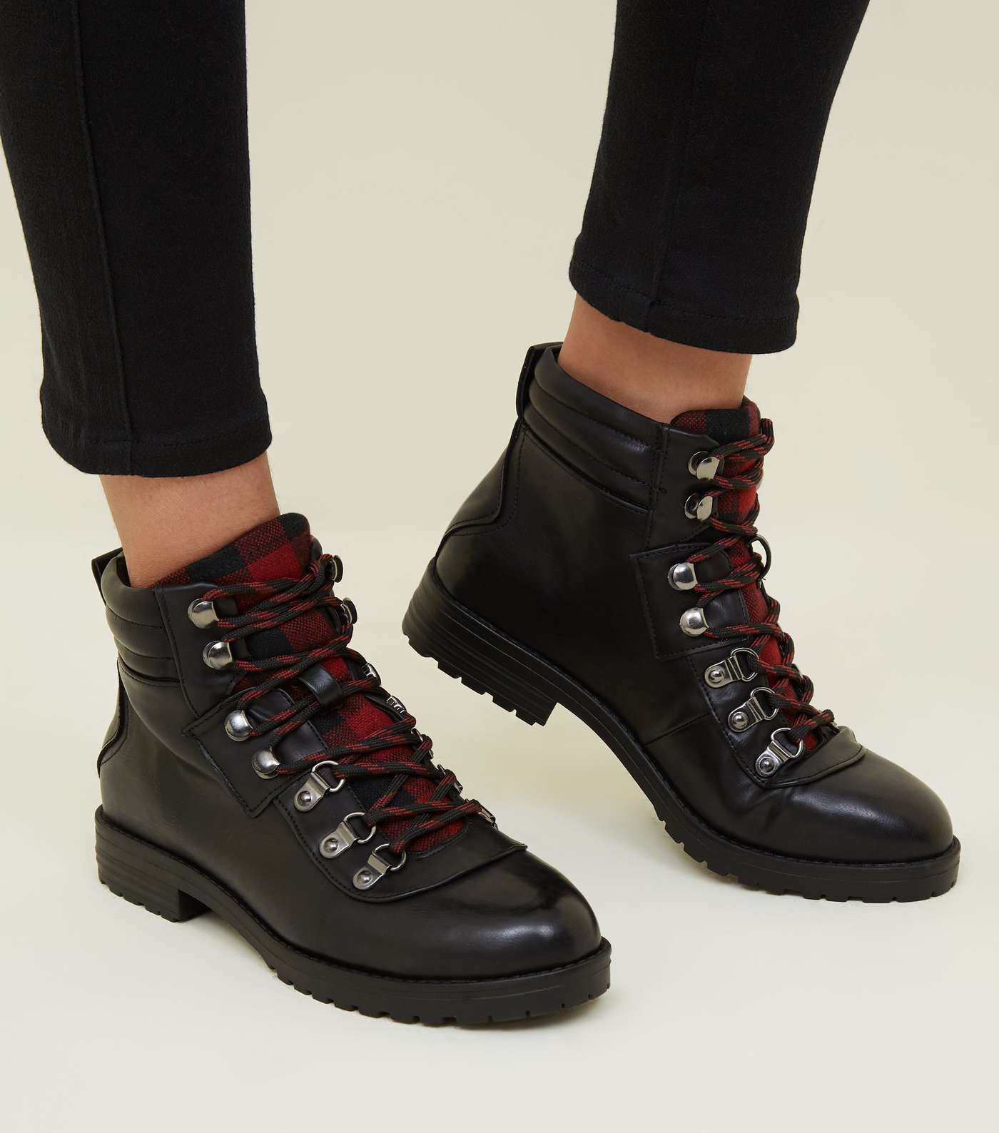 Girls Black Leather-Look Lace Up Boots Image 2