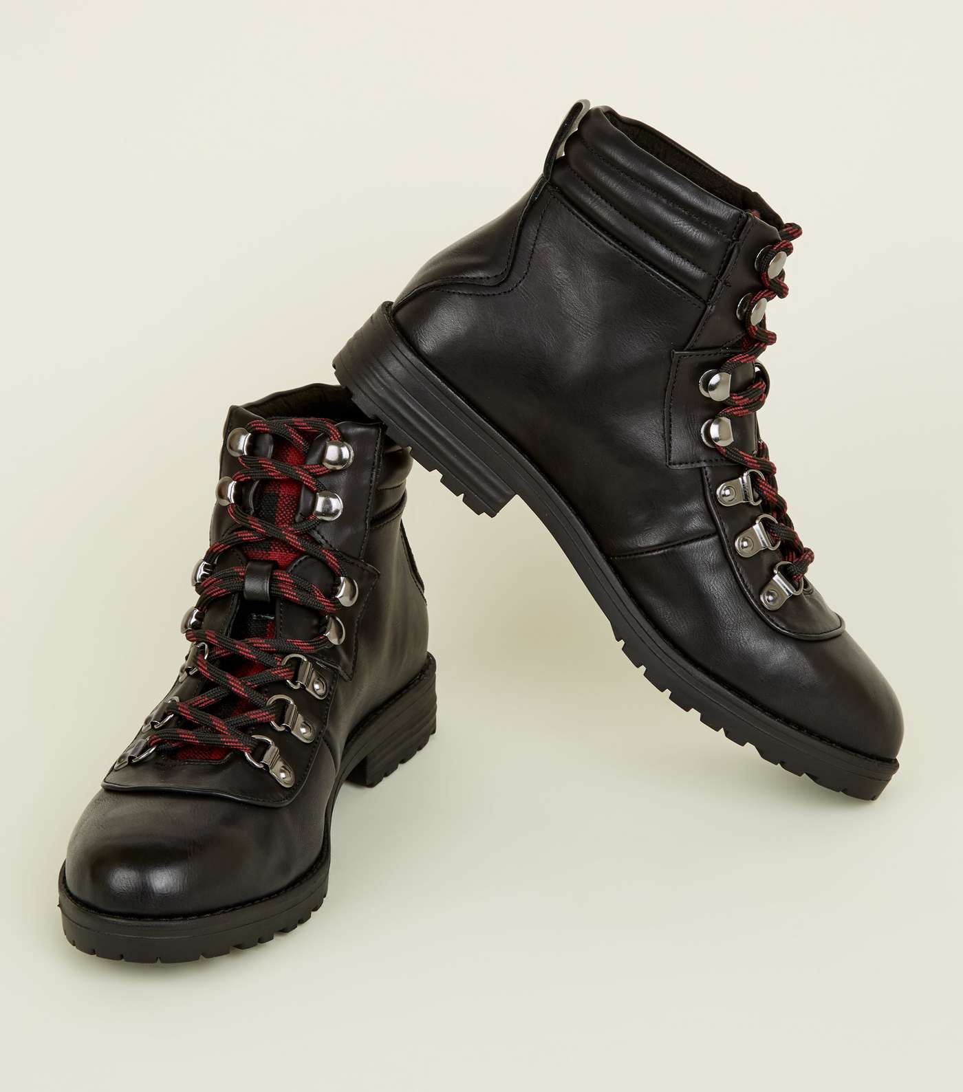 Girls Black Leather-Look Lace Up Boots Image 4