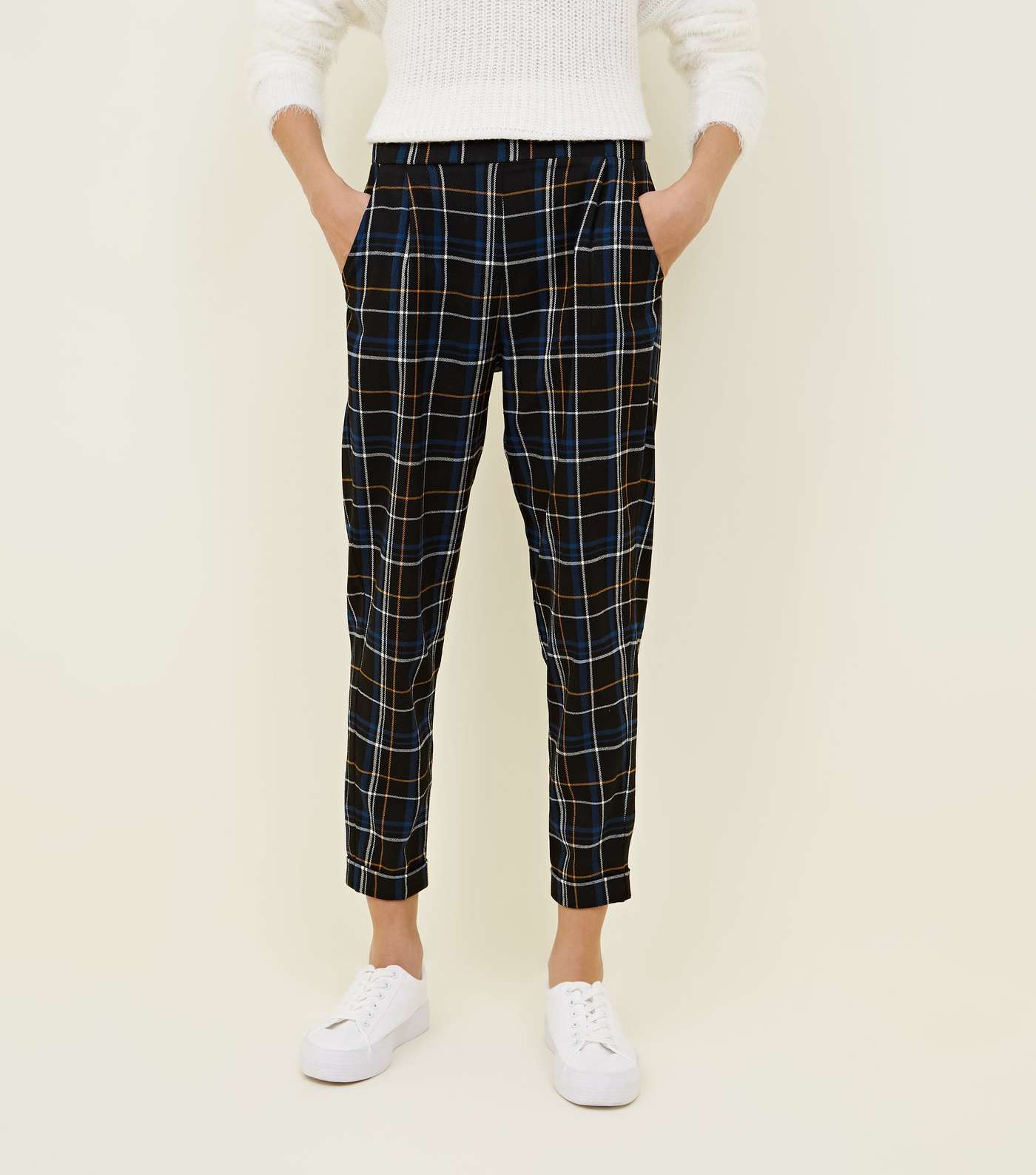 Girls Black Check Pull On Trousers  Image 2