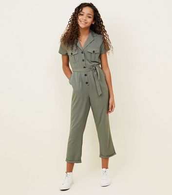 girls khaki jumpsuit