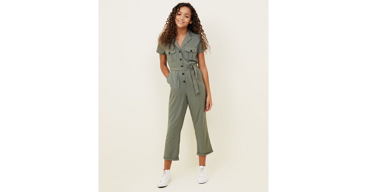 Girls Khaki Utility Jumpsuit New Look
