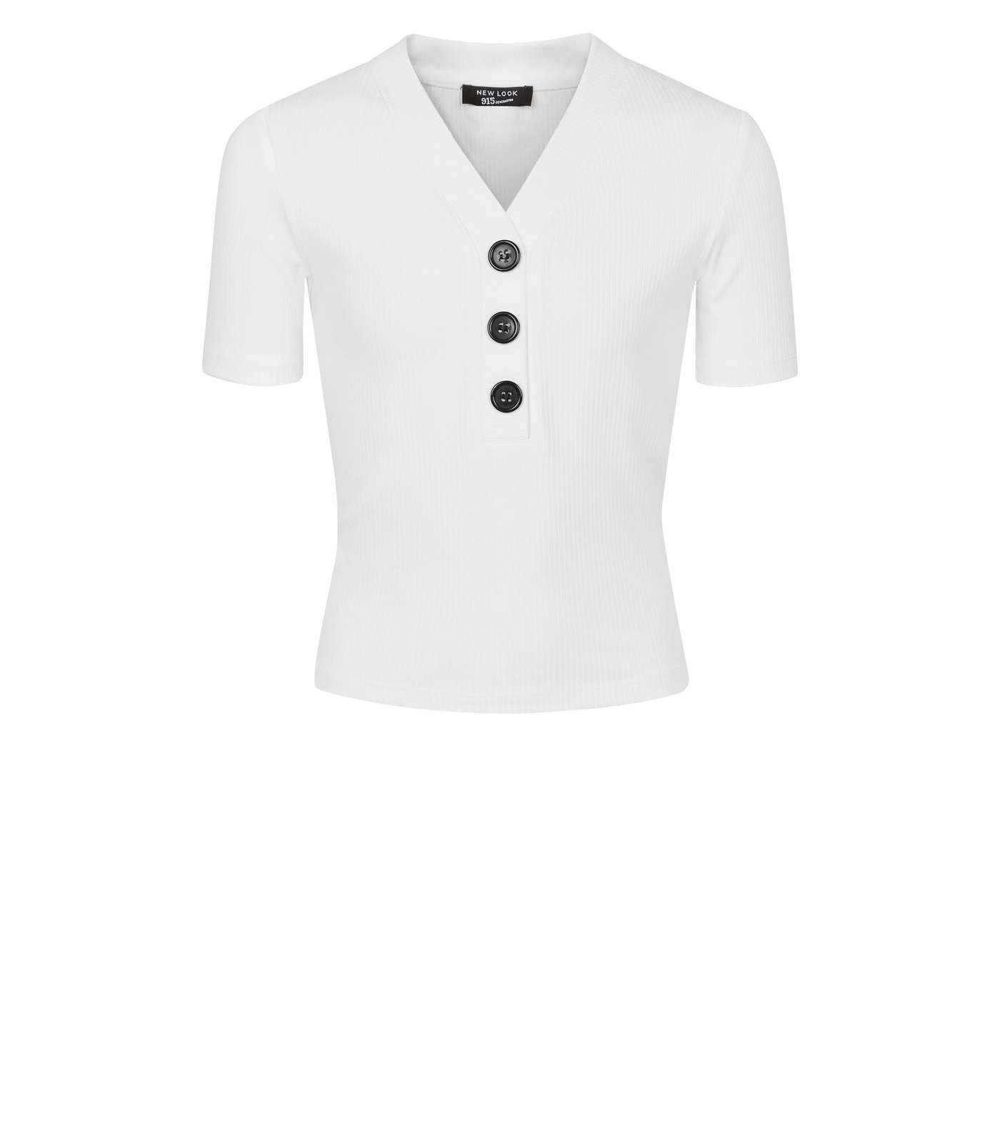Girls Off White Button Placket Ribbed T-Shirt Image 4